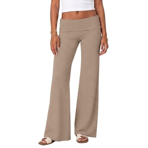 ONLYSTORY Y2K Fold Over Pants Low Rise Yoga Pants Casual Lounge Sweatpants | Low Rise Foldover Flared Pants Wide Leg Stretchy Sweatpants Joggers Sleepwear Pajamas Bottoms Casual Y2K Going Out Clothes - Image 1