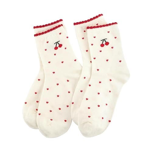Knagsfa Women's Cute Crew Socks, Casual Athletic Cotton Bowknot Cherry Calf Novelty Socks for Women - Image 1