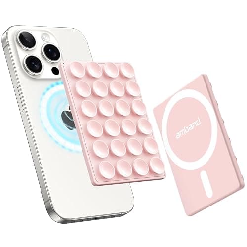 amBand Magnetic Suction Phone Mount for MagSafe Case, Silicone Octo Cup Buddy Sticky Grip Holder for iPhone, Removable Hands-Free Selfie/Video for TikTok Influencers, Women Gift, Light Pink - Image 1