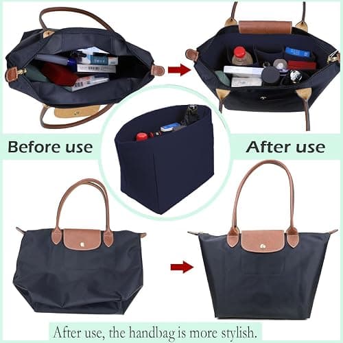 Lckaey Purse Organizer Insert for Longchamp Le Pliage Large Tote - Felt Organizer with 10 Compartments - Navy Blue - Image 1