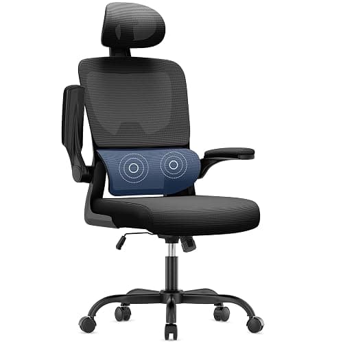 naspaluro Office Chair Ergonomic for Desk with Adaptive Lumbar Support/Headrest/Flip-up Armrests Swivel Computer Chair with Rocking Function Executive Manager Chair For Home Office-Black - Black - Segmented Backrest - Image 1