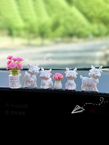 Car Dashboard Figurines Accessories Computer Monitor Decor Cute Interior Screen Accessory Decoration Adornos para El Carro De Mujer,6PCS Fawn - Image 1