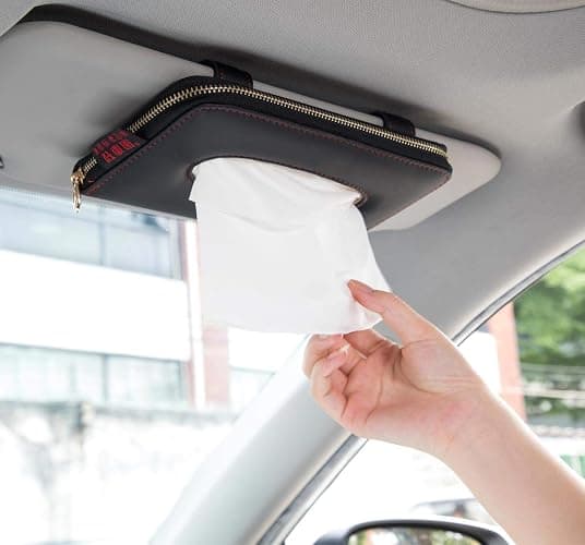 Car Tissue Holder, Car Visor Tissue Holder, Perfect Solid Color Auto Tissue Box, Tissue case Holder for car (Black) - Black - Image 1