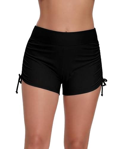 Halcurt Women's High Waisted Swim Board Shorts (Available in Plus) Tummy Control Side Drawstring Swimsuit Bottoms - Image 1