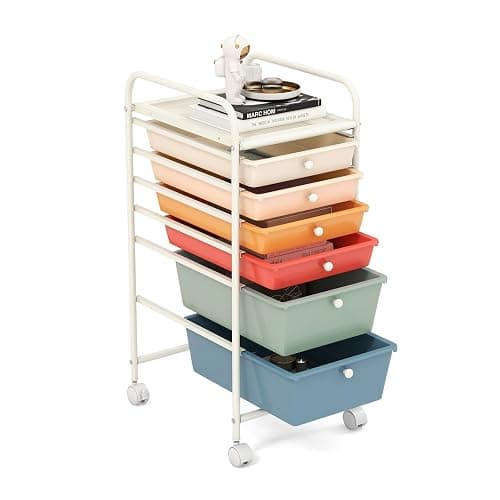 GOFLAME 6-Drawer Rolling Storage Cart, Multifunctional Art Craft Organizer Cart, Mobile Utility Storage Cart with Removable Drawers & Lockable Wheels, Craft Cart for Home Office, Macaron Color - Image 1