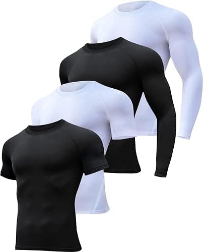 HOPLYNN 4/5 Pack Workout Compression Shirts Men Long/Short Sleeve Rash Guard Athletic Undershirt Gear T Shirt for Sports - Image 1