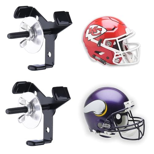 Hidden Football Helmet Wall Mount Display, Heavy Duty Metal Hanger Holder for Full and Mini Helmets, Floating Football Helmet Shelf Case Stand, Hardwares Included, Black, Pack of 2 - Image 1