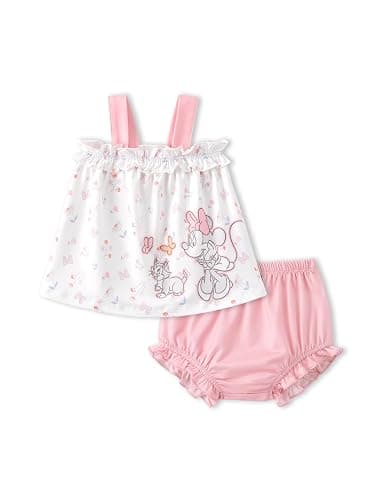 Disney Princess Baby Girl Clothes: Floral Sleeveless Ruffle Tunic Top & Bloomer Diaper Cover Set Newborn Summer Outfits - Image 1