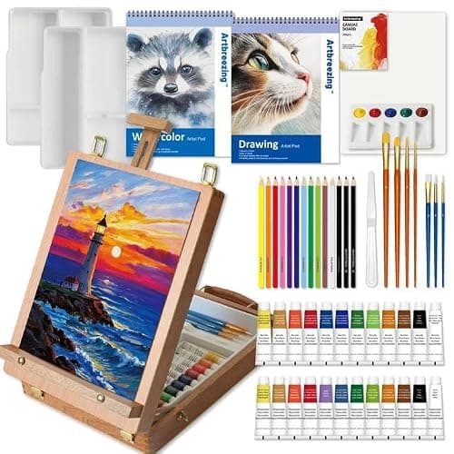 Artbreezing Mixed Media Art Set,55 Pack Painting Supplies Kit with Tabletop Sketch Box Easel and Various Accessories,Complete Painting Set for Students Artists Beginners - Image 1