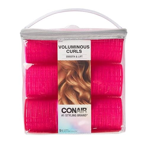 Conair Heatless Curls - Extra Large Hair Rollers - heatless overnight curlers for long lengths - volumized waves - Hot Pink - 9 Count w/storage case - Image 1