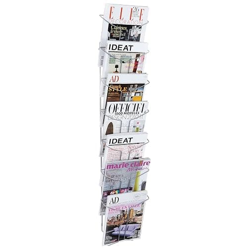 Alba - Prรฉsentoir Mural - Fil Mรฉtal - 7 Compartiments A4 - 25 x 112 cm - Porte Revues - Porte Journaux - Porte Document - Vintage - Design - DDFIL7M - Image 1