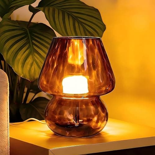 ULAROOM USB Plug-in Vintage Mushroom Lamp Small Bedside Table Lamp with 3 Temperature LED Bulb,Free Dimming Nights Light for Bedroom/Living Room/Entryway/Corner Decor New Home Gift (Golden Amber) - Image 1