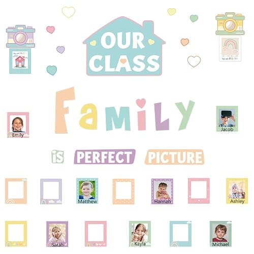 EIHFHIE 52 Pcs Pastel Pop Classroom Decor, Our Class is a Family Picture Frame Bulletin Board Sets for Back to School Nursery Chalkboard Wall Door Decor Teacher Supplies - Pastel Pop - Image 1