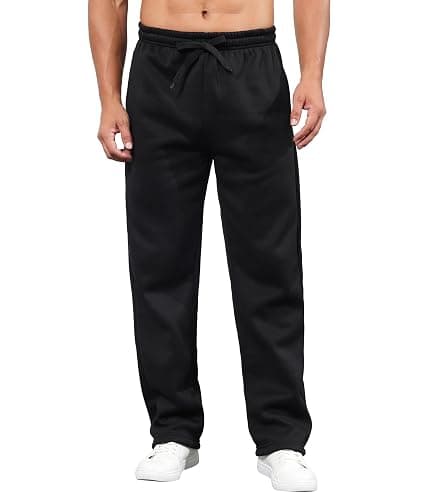 FFLDBN Men’s Fleece Sweatpants with Pockets Wide Straight Leg Open Bottom Pants Baggy Activewear Joggers for Men Workout - Image 1