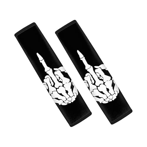Biyejit Skeleton Shows Middle Finger Print Universal Car Seat Belt Pads Cover Shoulder Strap Covers for Car & Bag 2 Packs - Image 1