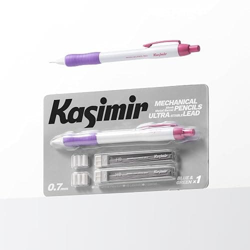 Kasimir Auto-Lead Mechanical Pencil - One-Click Continuous Refill Advance, Break-Resistant Metal Barrel for Writing Drawing Painting Sketching, 0.7mm with Erasers and Leads - Pink&Purple - Image 1