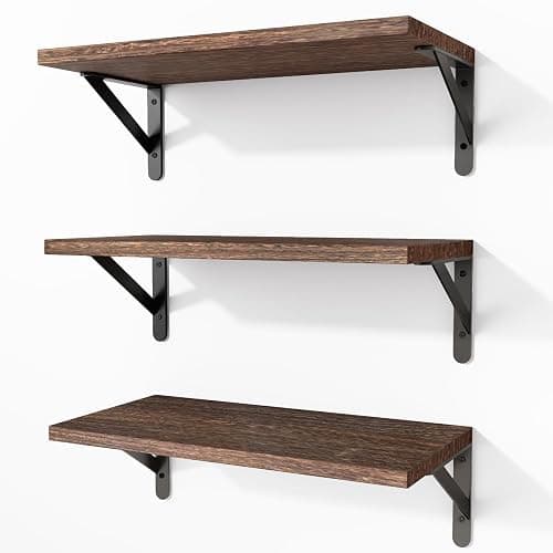 Fixwal Wall Shelves Floating Shelves for Wall Bedroom Bathroom Living Room Kitchen Storage and Decor(Brown, Set of 3, 16.5 Inch) - Image 1