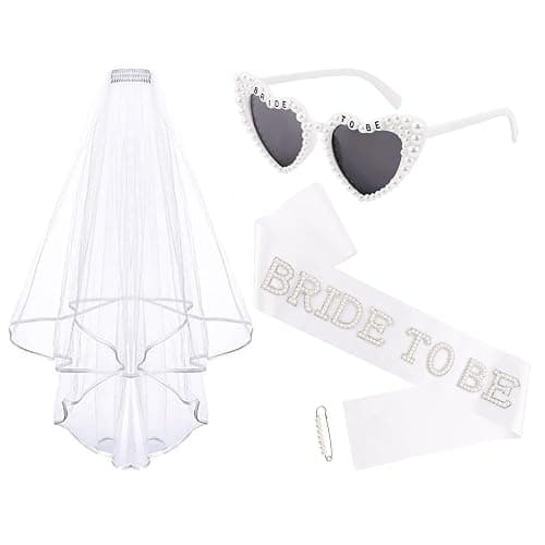 CUBACO Bride to be Sash, Sunglasses and Wedding Veil Bachelorette Party Favors Engagement Gifts Bridal Shower Decorations Veils for Women Wedding Bride to be Gifts Accessories Party Supplies - Image 1