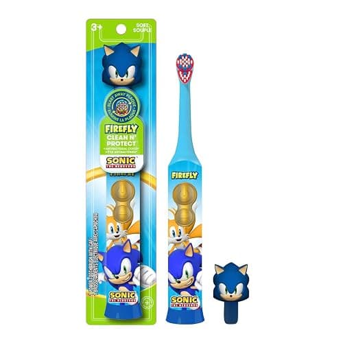 FIREFLY Clean N' Protect, Sonic The Hedgehog Toothbrush with 3D hygienic Cover, Premium Soft Bristles, Anti-Slip Grip Handle, Battery Included, Ages 3+, 3 Piece Set (Pack of 1) - Image 1
