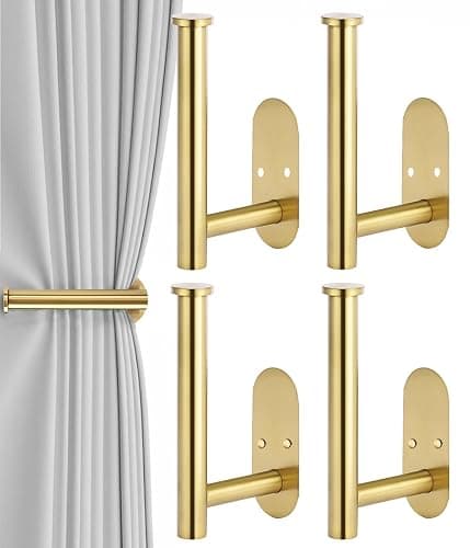 4pcs Curtain Holdbacks, Screw-in Curtain Tiebacks Curtain Tie Backs Curtain Holders for Wall Mounted Curtain Pull Backs for Drapes, Curtain Side Holders Hooks, 304 Stainless Steels, Gold - Image 1