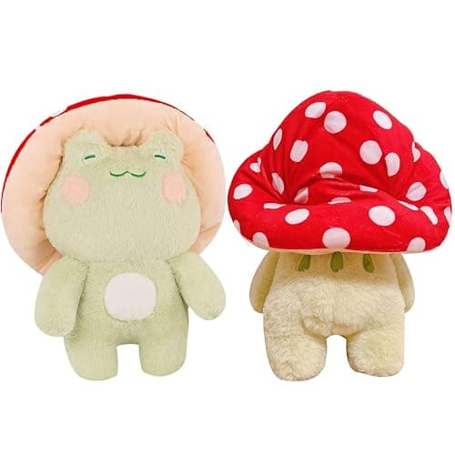 XSHYE Frog Plush 10" Cute Frog Mushroom Hat Stuffed Animals Kawaii Plush Toys Throw Pillow Home Room Decor Aesthetic Gift - Image 1