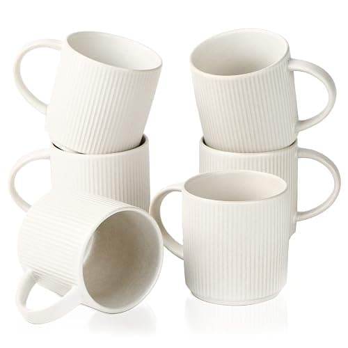 famiware Coffee Mug Set for 6, Star 12 oz Catering Mugs Cup Set with Handle for Coffee, Tea, Cocoa, Milk - Ceramic Stoneware Drinkware Set, Matte White - Image 1
