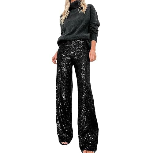 Women Sequin Flared Trousers High Waisted Sparkly Wide Leg Trousers Party Clubwear Shiny Bell Bottom Pants - Image 1