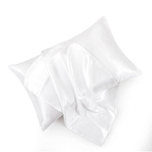 HommxJF White Satin Pillowcase Standard Set of 2 with Envelope Closure,White Silk Pillowcase for Hair and Skin (20x26) - Image 1