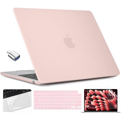 TWOLSKOO Compatible with M4 MacBook Air 15 inch Case 2025-2023 Release M4 A3241 M3 A3114 M2 A2941, Plastic Hard Shell&Screen Protector&Keyboard Cover&Trackpad Film&Type C Adapter, Chalk Pink - Image 1