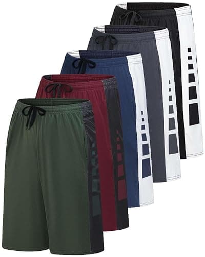 Real Essentials Men’s 5 Pack: 9" Dry-Fit Shorts – Athletic Gym, Workout, Basketball, Running, Casual Lounge Active Pockets - Image 1
