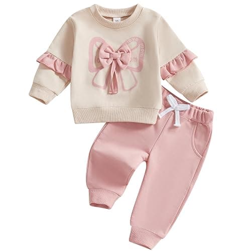 Mubineo Toddler Baby Girl Clothes Bowknot Sweatshirt Outfits Fall Winter Long Sleeve Tops Pant Outfit Sweatsuit Set - Image 1