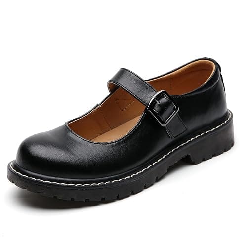 XMM Mary Jane Shoes Women Oxford Shoes Leather Round Toe Flats Non-Slip Ankle Buckle Strap Comfort Casual Dressy Cosplay Party School Work Shoes - Image 1