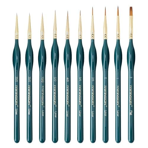 Transon 10pcs Fine Detail Miniature Art Painting Brush Set for Acrylic Watercolor Craft Rock Face Painting Green - Image 1