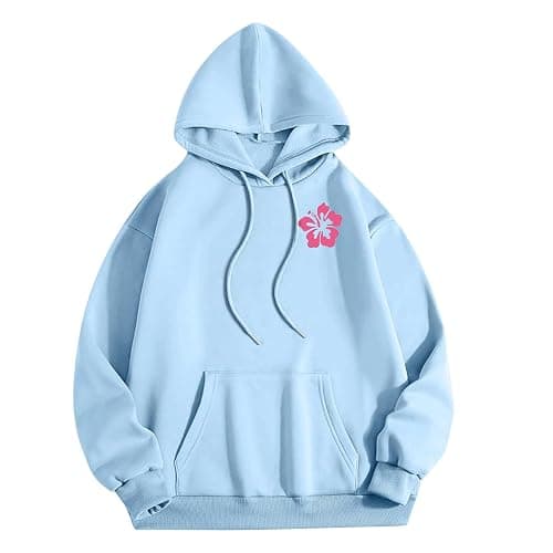AQAYL Pink Palm Puff Hoodie for Women Graphic Letter Print Hoodies Oversize Lightweight Pullover Y2k Drawstring Sweatshirt - Image 1