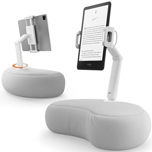 SAIJI Kindle Pillow Stand, iPad Stand Compatible with 4.7”-15.6” Kindle, Phone, iPad, 360° Adjustable Lap Beanbag Tablet Holder for Bed with Flexible Dual Axis Arm and Microbead Cushion (Gray) - Image 1