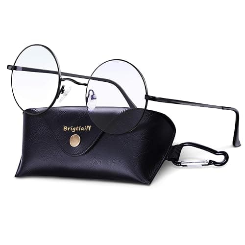 Brigtlaiff Round Blue Light Blocking Glasses for Men Women, Computer Gaming TV Glasses Anti Eyestrain with Metal Frame - A. Black Frame With Glasses Case - Image 1