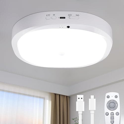 RIRIBEN Rechargeable Motion Sensor Ceiling Light Indoor, 10000mAh Battery Operated Closet Light with Remote Control, Magnetic Mount Shower Light for Bathroom/Pantry/Garage - Image 1