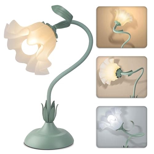 Women Bedside Table Lamps for Bedroom, Cute Flower Desk Lamp with Adjustable Flexible Gooseneck, 3 Color Temperatures Nightstand Lamp with E26 LED Bulbs, Floral Lamp for Living Room, Office,Reading - Image 1