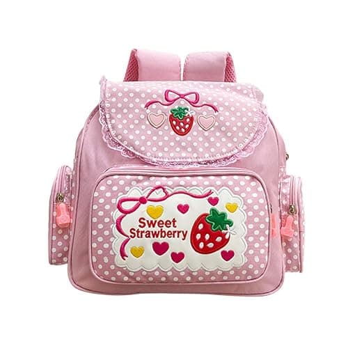 Lovemore Kawaii Embroidery Strawberry Backpack for Girl Teen Student School Bag Satchel Cute Pink Lace JK Backpack | Cute, Pink Backpack, Lace, Strawberry Embroideried - Image 1