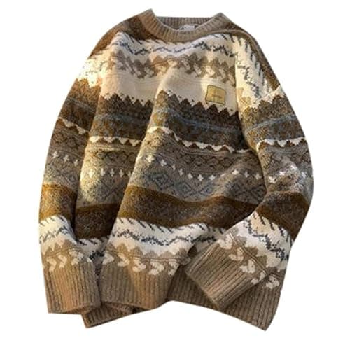 OCUH Grandpa Sweater Striped Sweater Women Ribbed Knit Jumper Top Knit Sweater Vintage Pullover Sweater - Image 1