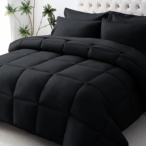 JOLLYVOGUE Twin XL Comforter Set, Ultra-Soft Bed in a Bag Twin XL Size 5 Pieces, Oeko-TEX Certified Bedding Set with Down Alternative Comforter, Sheets, Pillowcases & Shams, Black - Image 1