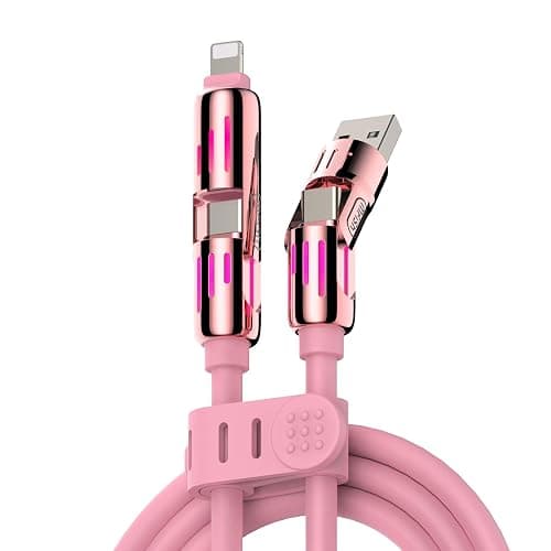 MFish 4-in-1 Universal USB Charging Cable with Carrying Case – 240W Max Fast Charger Cord, USB-A, Dual USB-C & Lighting, for iPhone 14/15/16/17 Series, iPad & MacBook and More (Pink, 6.6Ft) - Image 1