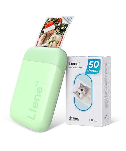 Liene Photo Printer, 2x3” Mini Portable Instant Photo Printer Bundle w/ 50 Zink Adhesive Paper, Bluetooth 5.0, Compatible w/iOS & Android, Small Color Mono Picture Printer for iPhone, Smartphone Green - Image 1