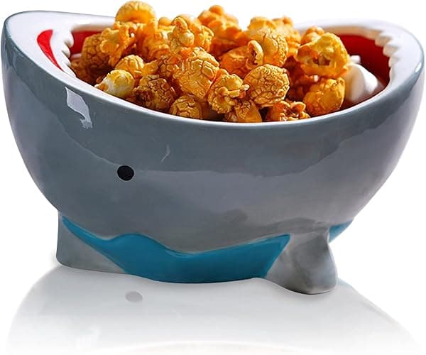 Sepnoic 40 oz Shark Attack Bowl Cute Candy Popcorn Serving Bowl Ceramic, 3D Cartoon Large Storage Bowls for Fruit Key Party Decoration Holiday Gifts, Blue Grey - Image 1