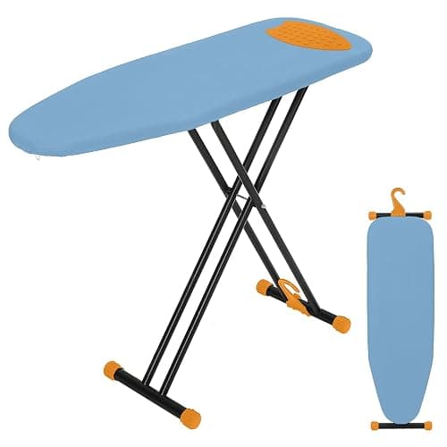 RAINHOL Compact Ironing Board Full Size 43x13 with Extra Thick Padded Cover, Height Adjustable Iron Board with Hanger, Easy to Fold Space Saver Design for Dorm Apartment Small Laundry Rooms, Blue - Image 1
