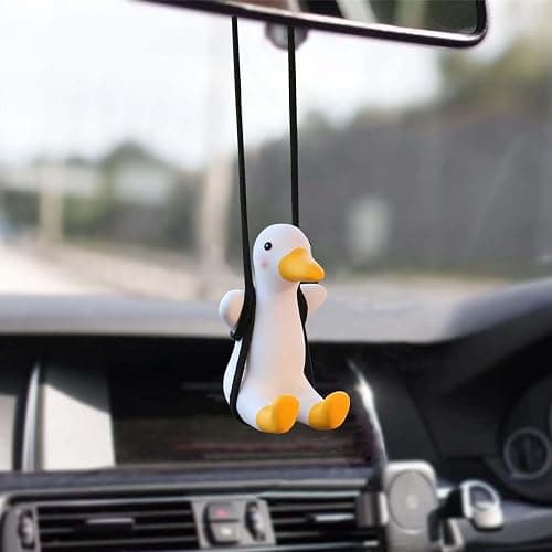 Cute Swinging Duck Car Hanging Ornament,Rear View Mirror Hanging Accessories,Funny Car Interior Decor Gifts for Women Men - Image 1