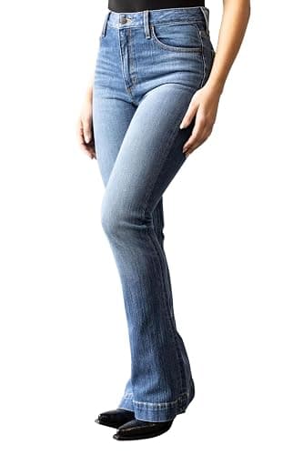 Kimes Ranch Women's Jennifer Casual Durable Western Ultra-High Rise & Wide Flare Leg Denim Black Jeans - Image 1
