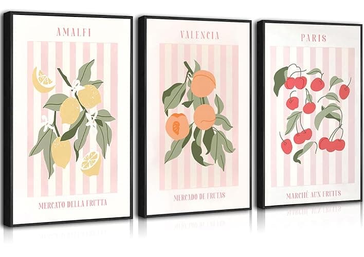 3Pcs Fruit Market Wall Art Kitchen Fruit Canvas Poster Print Lemon Orange Cherry Painting Funky Kitchen Artwork Picture Wall Decor for Dining Room Living Room 12x16in Unframed - Image 1