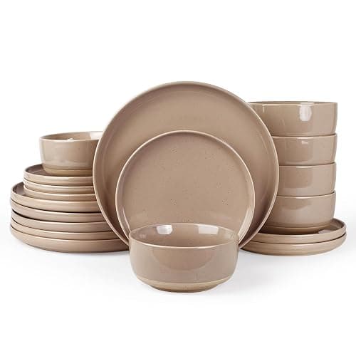 Famiware Milkyway 18-Piece Stoneware Dinnerware Set, Cinnamon Brown | Plates and Bowls for 6, Dishes Set for Everyday & Formal Use, Microwave & Dishwasher Safe, Chip & Scratch Resistant - Image 1