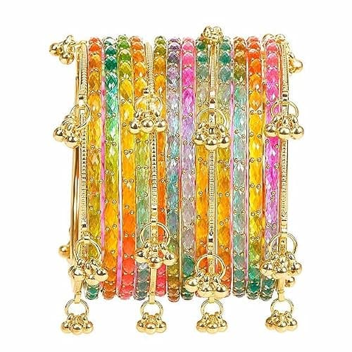 JD'Z COLLECTION Indian Bangles for women | Kashmiri Ghungroo Glass Bangle Set for Women | Raindrop Bangles Set | Trendy Ethnic Chudi Set For Party Wedding Festival | Set Of 16 Bangles | Multicolor Combo Set - Image 1